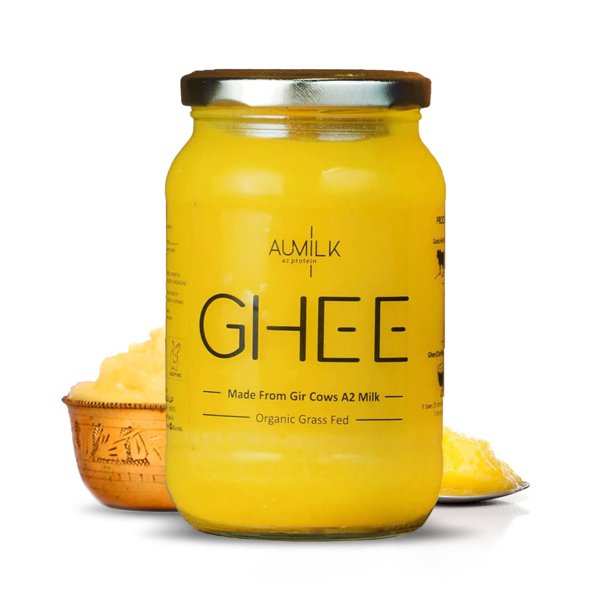 Natural Premium A2 Gir Cow Bilona Desi Ghee By Aumilk | Rich In Nutrients Healthy Desi Cow Ghee Good For Skin & Hair | (500ml) 16.9 Ounce | Jar Pack