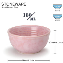 Hand Glazed Ceramic Serving Small Bowl Set Of 4 - 180ml Each, Pastel Pink | Microwave & Dishware Safe - Serving Katori Set