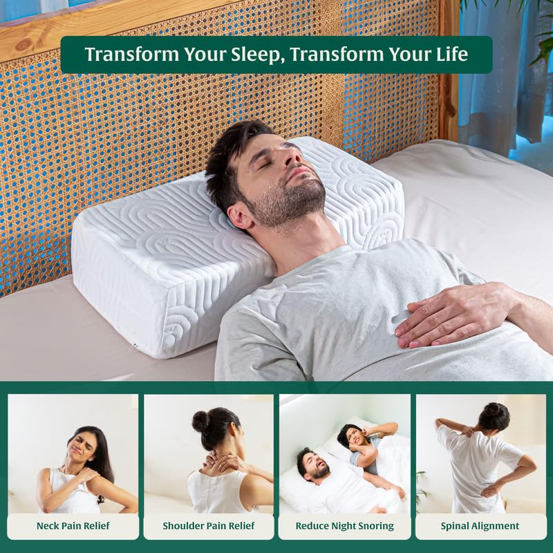 Memory Foam Pillow, Orthopedic Pillow For Sleeping, For Pain Relief, King Size - 24 L X 12 W X 5 H Inch | Rectangle Shape, Adjustable, Bed Pillow, Lap Pillow, Travel & Portable Pillow