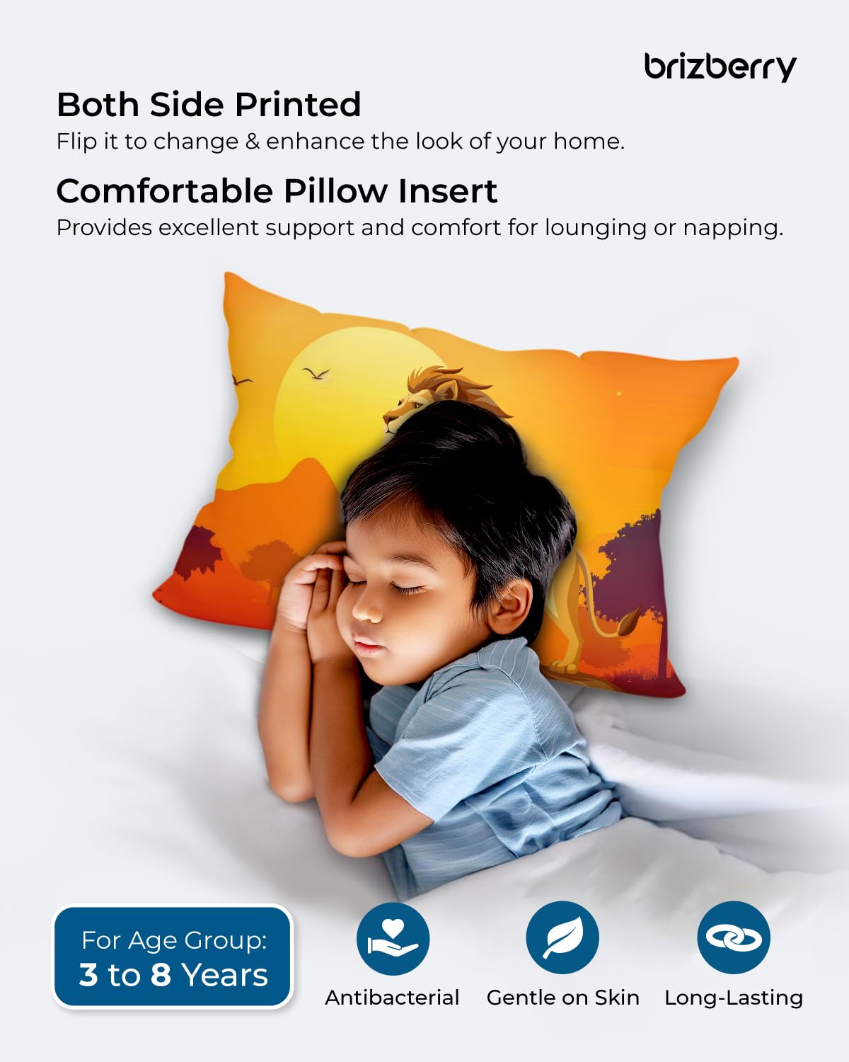 Kids Pillow Cushion With Super Soft Fabric Pillow - 12 X18 Inches | Animal & Cartoon Prints, Soft Pillow, Dual Sided Design | Multi-Purpose, Durable & Easy Care, Made In India - Design 3