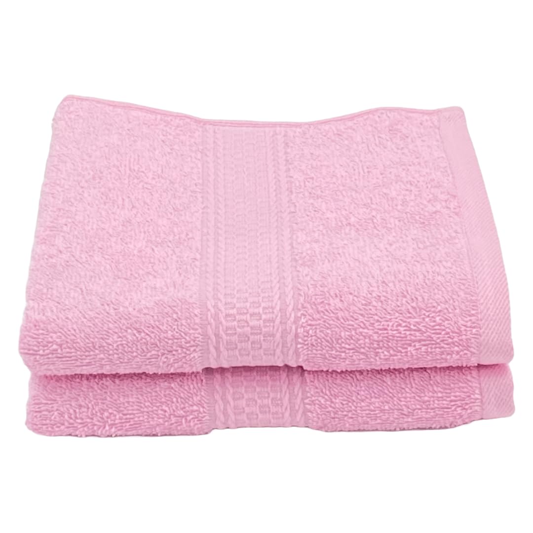 Patpug 100% Indian Ultra Soft Cotton Hand Towel 400 Gsm | For Gym, Workout, Yoga, Wash Basin (Baby Pink) - 2 Piece