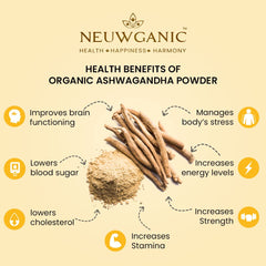 Neuwganic Organic Ashwagandha Powder (Root) India Organic & Usda Organic Certified, Ashwagandha Churna - Important For Vitality & Strength | 500gm 1.1lbs