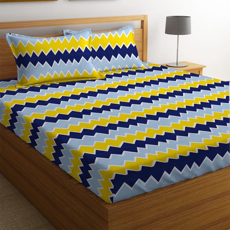 100% Microfiber Double Bedsheet With 2 Matching Pillow Covers - 90 X 90 Inches, Multicolor | 160 Thread Count Super Soft Glace Cotton Breathable & Wrinkle Free - 3 Pcs Set
