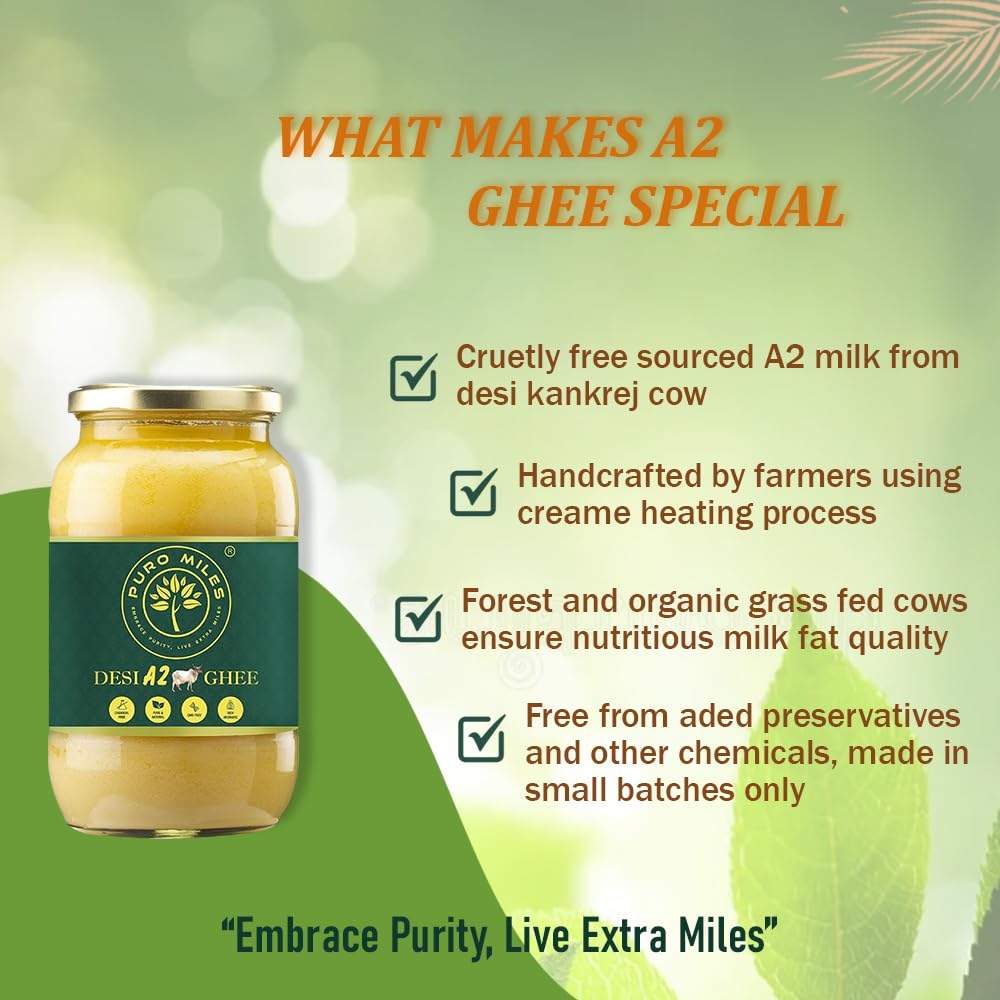 Pure Natural A2 Cow Desi Ghee By Puro Miles | Natural & Healthy Gir Cow Cultured Desi Ghee Perfect For Weight Loss | (700ml) 23.6 Ounce | Jar Pack