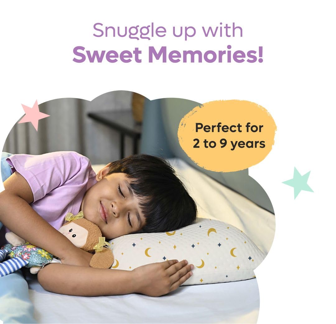 Premium Memory Foam Baby & Toddler Pillow, Bed Pillow - 20.5 X 11.5 X 2.5 Inch | Removable Cover, Perfect For Sleeping, Reading, Resting | 2 To 9 Years, Moon & Star Print, Adjustable Pillow