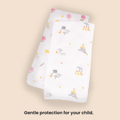 Haber Traditional Baby Muslin Bath Towel 160 Gsm | Organic Indian Cotton 4 Layer, Eco-Conscious & Safe Printed Cloth (Animals & Fruits)- Pack Of 2