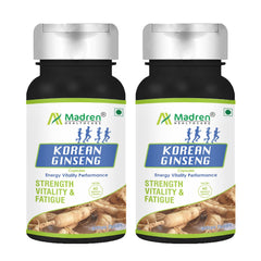 Madren Healthcare Korean Red Ginseng Capsules Strength, Energy, Vitality, Performance & Fatigue | 60 Veg Capsules 100gm 0.2lbs Each Pack Of 2