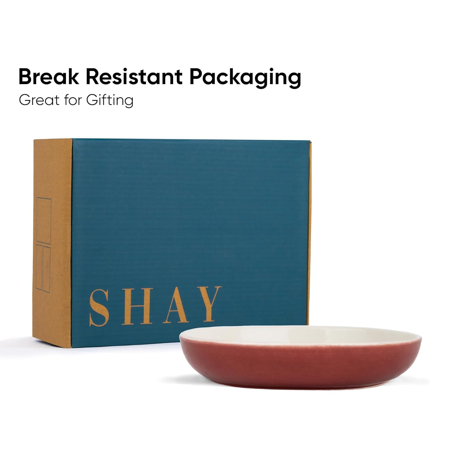 Ceramic Pasta Bowl Set Of 2 Pcs, 22cm - Burgundy Outside, 300ml Each | Stoneware Ceramic Serving Bowls With Glossy Finish | Pasta Plate - Deep Plate | Ceramic Bowl - Pasta Serving Plate