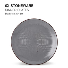 Ceramic Handmade Serving Dinner Plates Set Of 6 - 10 Inch, Grey | Stoneware - Dinnerware | Scratch Resistant, Microwave & Dishwasher Safe