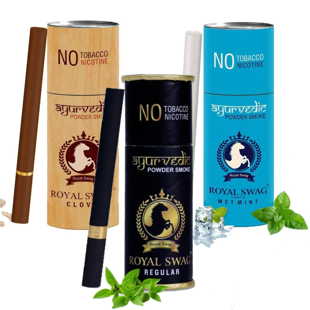 Royal Swag Ayurvedic Herbal Nicotine Free Cigarettes (100% Tobacco-Free 100% Nicotine-Free) Regular, Clove, Mint Flavoured | Smoking Cessation (Pack Of 15)