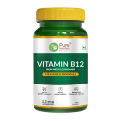 Pure Nutrition Vitamin B12 , Active Form Of Methylcobalamin | For Men & Women , Helps Boost Immunity & Energy , Promotes Brain & Nerve Health | 60 Veg Tablets , 100gm 0.2lbs