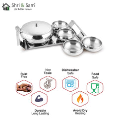 Stainless Steel Farm House Serving Set, Silver | 1 Big Serving Bowl With Lid, 1000ml + 4 Small Bowls+ 1 Tray
