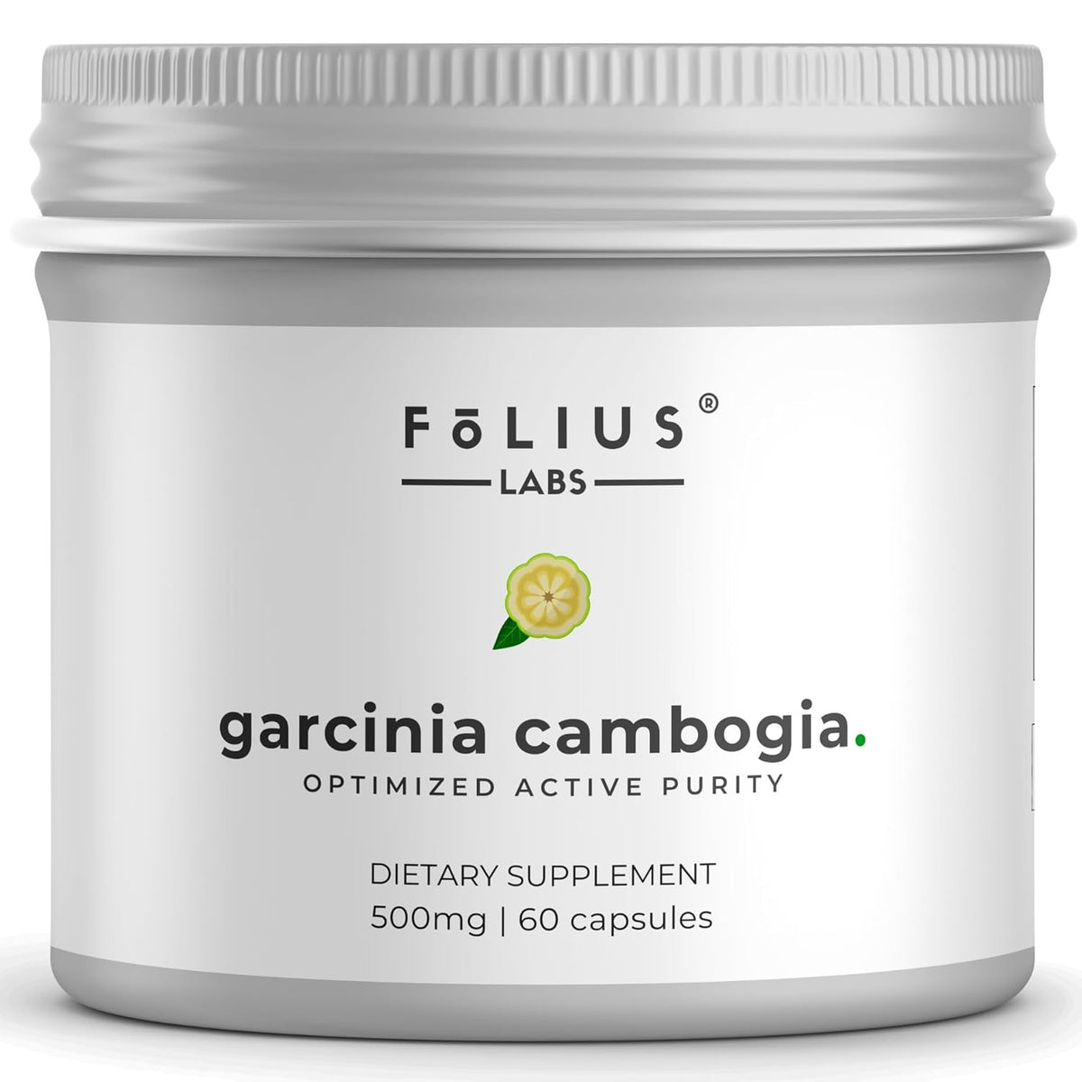 Folius Labs Pure Garcinia Cambogia Extract Supplement 500mg 100% Natural Hca Extract Concentrated To 60% - Supports Healthy Digestion & Metabolism | 60 Capsules 100gm 0.2lbs