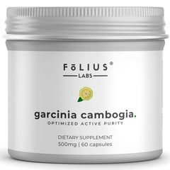Folius Labs Pure Garcinia Cambogia Extract Supplement 500mg 100% Natural Hca Extract Concentrated To 60% - Supports Healthy Digestion & Metabolism | 60 Capsules 100gm 0.2lbs