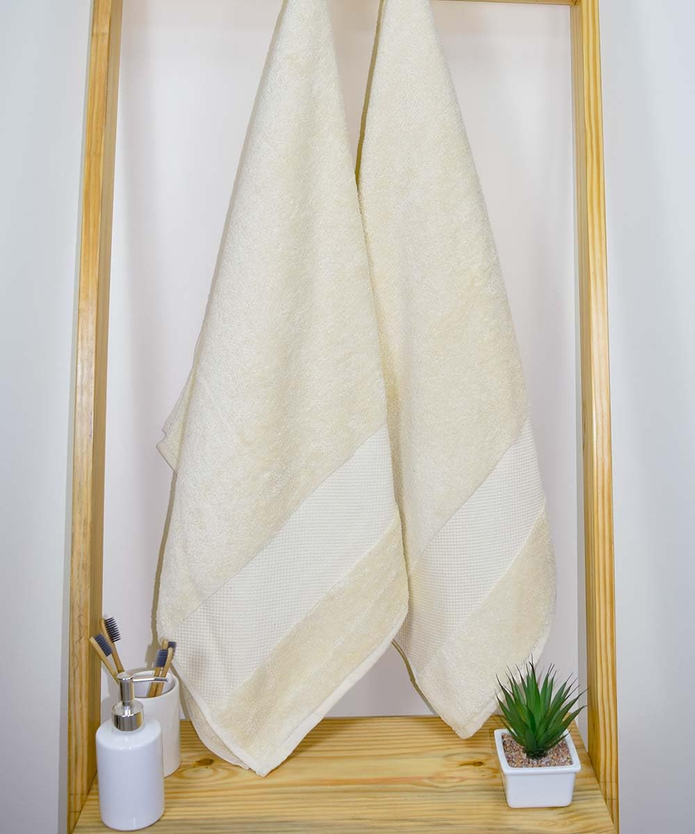 Rangoli Soft Absorbent Durable Towels Earthly Egyption Cotton Plush Oversized Large Size Bath Towel 1200 Gsm (Cream)- Pack Of 2