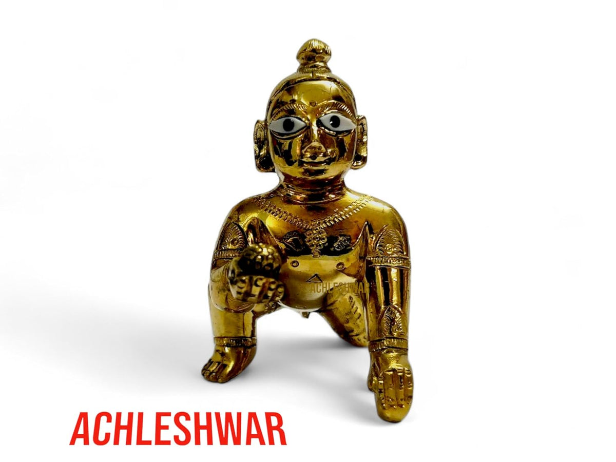 Superfine Ashtadhatu Laddu Gopal Idol, Bal Gopal Idol, Gold, Brass - Size No.5, God Idol, Golden Handmade Statue, Occasions & Festivals, Janmashtami Specials Murti