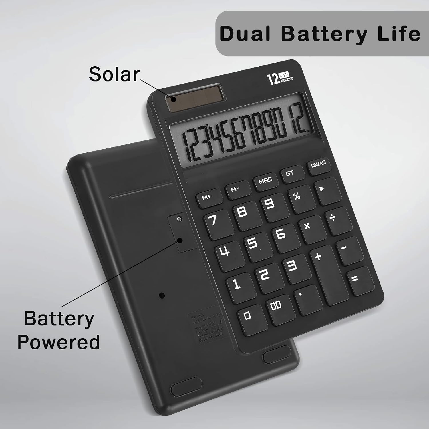 Eoocoo Desk Calculator With Large Key Buttons,12 Digits Standard Large LCD Display Solar And Battery Powered For Office, School, Home & Business Use - Black