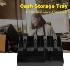 Abs Plastic Cash & Check Box, 4 Slots For Cash, Bills, Money & 4 Slots For Coins Cash Tray, 32.2 X 24.5 X 3.5 Cm, Colour - Black