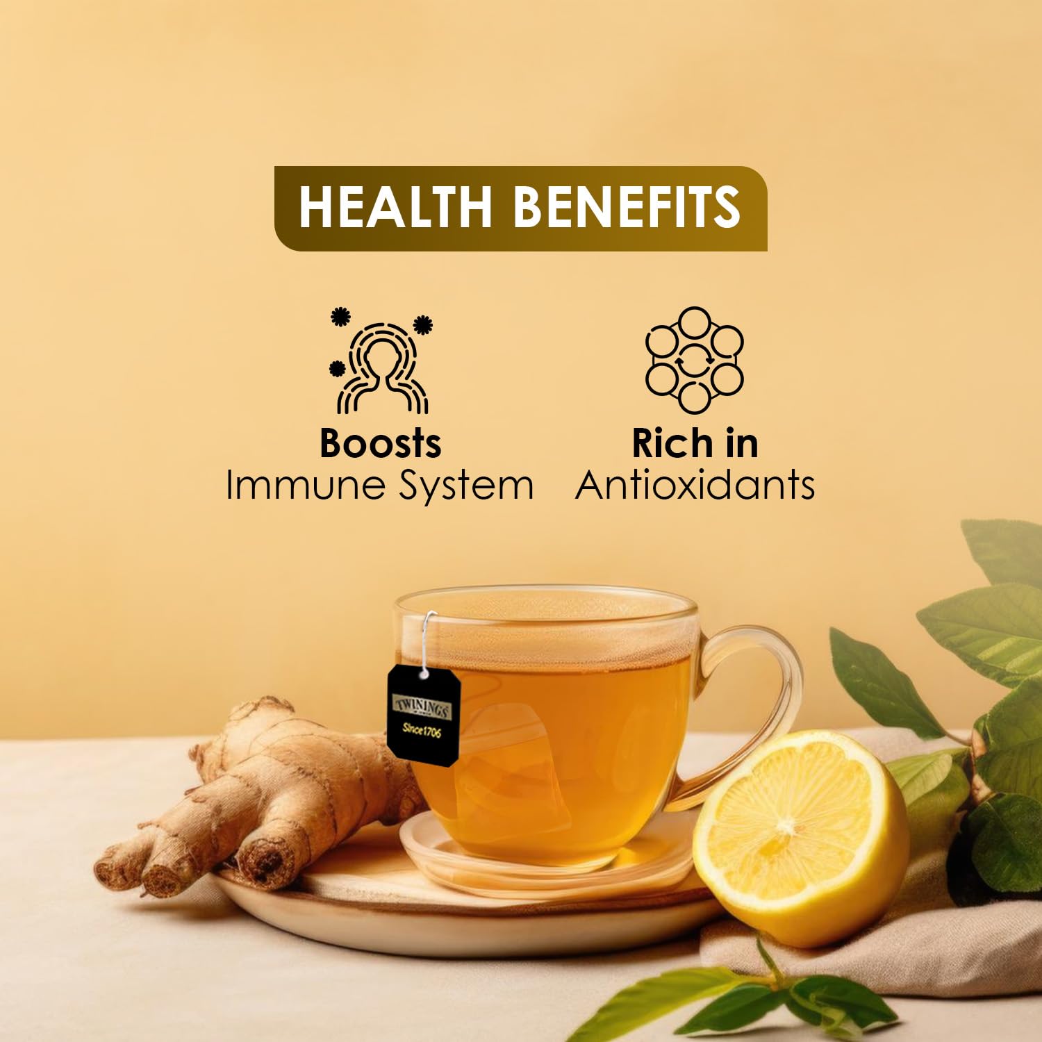 Twinings Lemon & Ginger Tea - 25 Enveloped Tea Bags | Citrus & Warming Flavored Infusion Tea - Medium Caffeine, Rich In Antioxidants