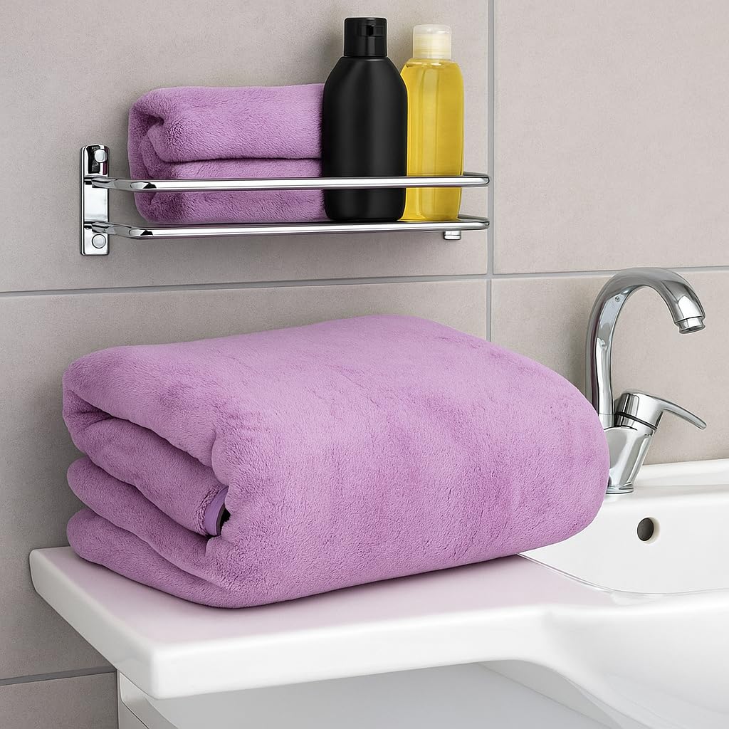 Cotton Bolls Textiles Premium Microfiber Bath Towel 400 Gsm | Ultra-Soft, Quick Dry Super Highly Absorbent, Superior Comfort, Durable & Elegant Design Towel (Purple)