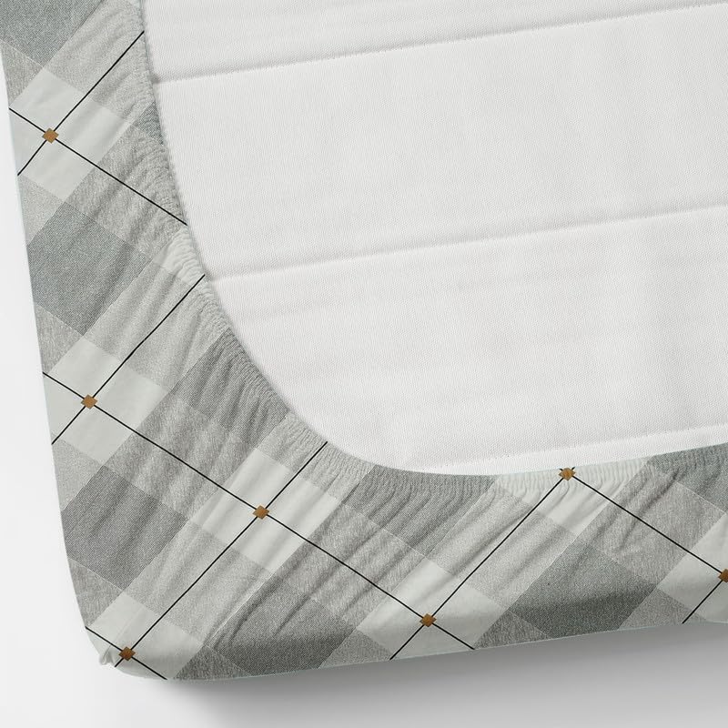 Pure Cotton Full Elastic Fitted Bedsheets For Double King Size Bed With 2 Pillow Covers | 72x78+10 Inches, White & Grey | Super Soft Brushed Glace | Breathable & Wrinkle Free