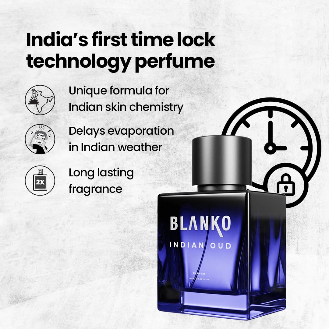 Blanko Indian Oud Time Lock Technology Parfum 100ml 3.4 Fl.oz. Longest Lasting Fragrance For Men