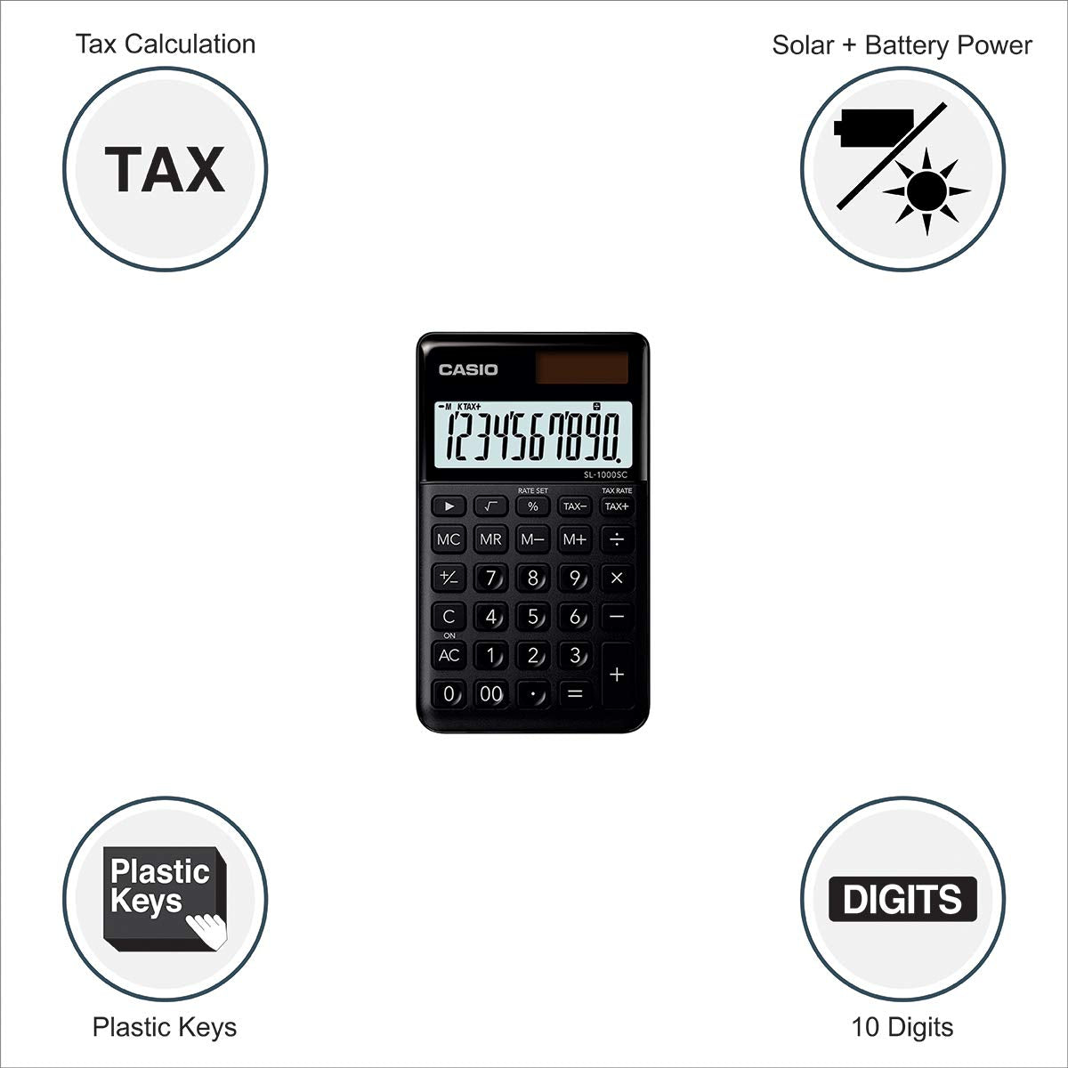 Casio MJ-120GST GST Calculator (Black) & Casio SL-1000SC-BK Portable Calculator (Black)