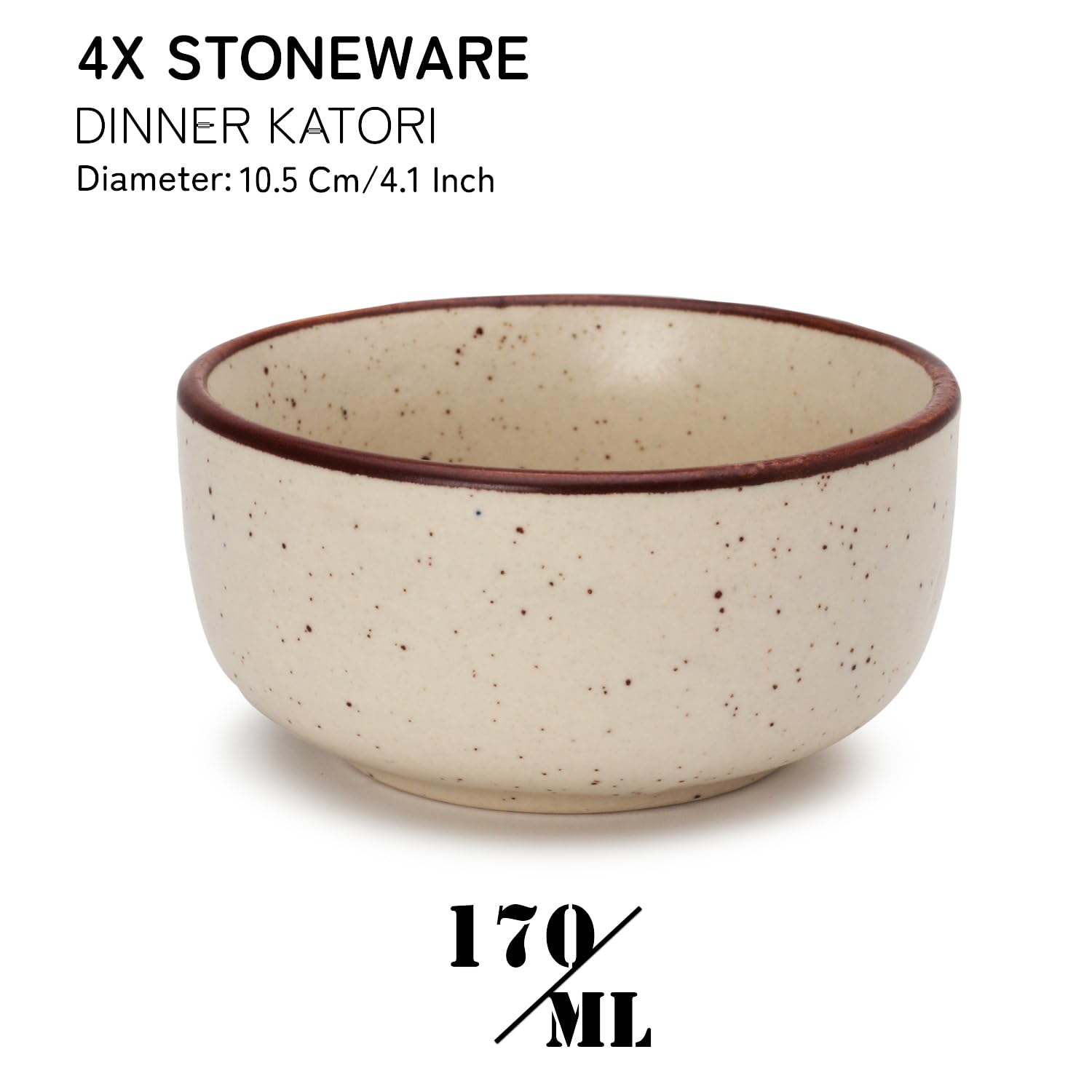 Hand Glazed Ceramic Serving Small Bowl Set Of 4 - 170ml Each, Beige Speckled | Microwave & Dishware Safe - Serving Katori Set