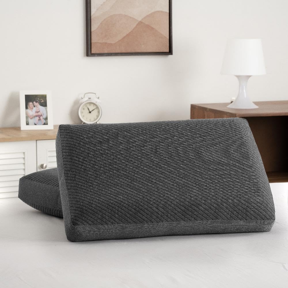 Memory Foam Pillow, Orthopedic Pillows For Neck Pain, Dark Grey, Large Size - 25 X 15 X 2.5 Inch | Memory Pillow For Sleeping, Thick Pillow, Washable, ?Multi Position Sleeper - Set Of 4