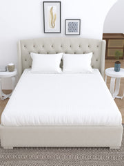 King Size Fitted Bedsheet With 2 Pillow Cover - 108 X 108 Inches, White | Super Soft Premium Brushed Glace Cotton Bedsheet, Breathable & Wrinkle Free