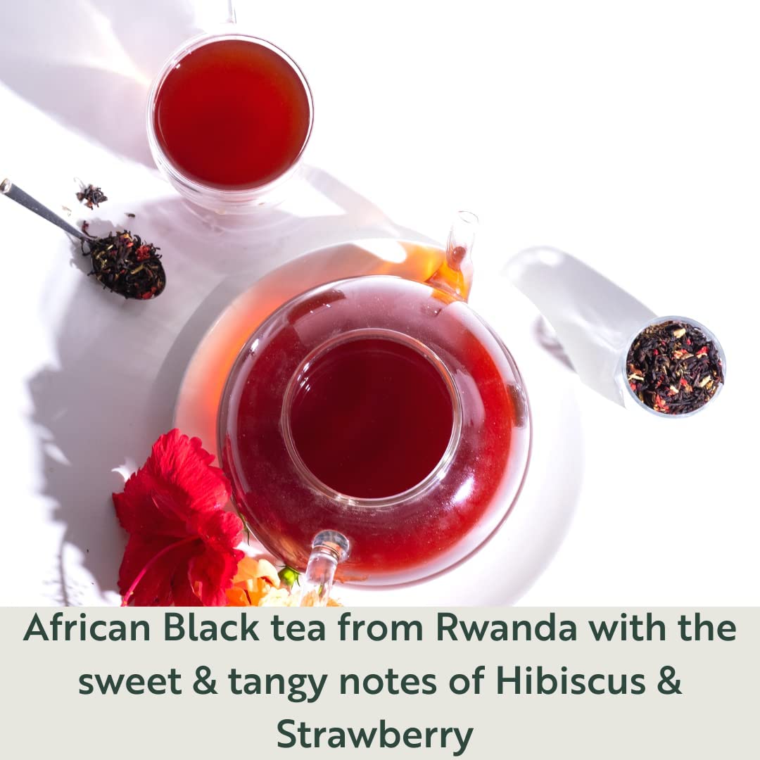 Luxmi Estates Hibis-Kiss Black Tea - 30gm, 1.05 Ounce, 15 Tea Bags | USDA Certified Organic Hibiscus Strawberry Black Tea - High Caffeine Black Tea | Additives Free Loose Leaves, Rich In Antioxidants