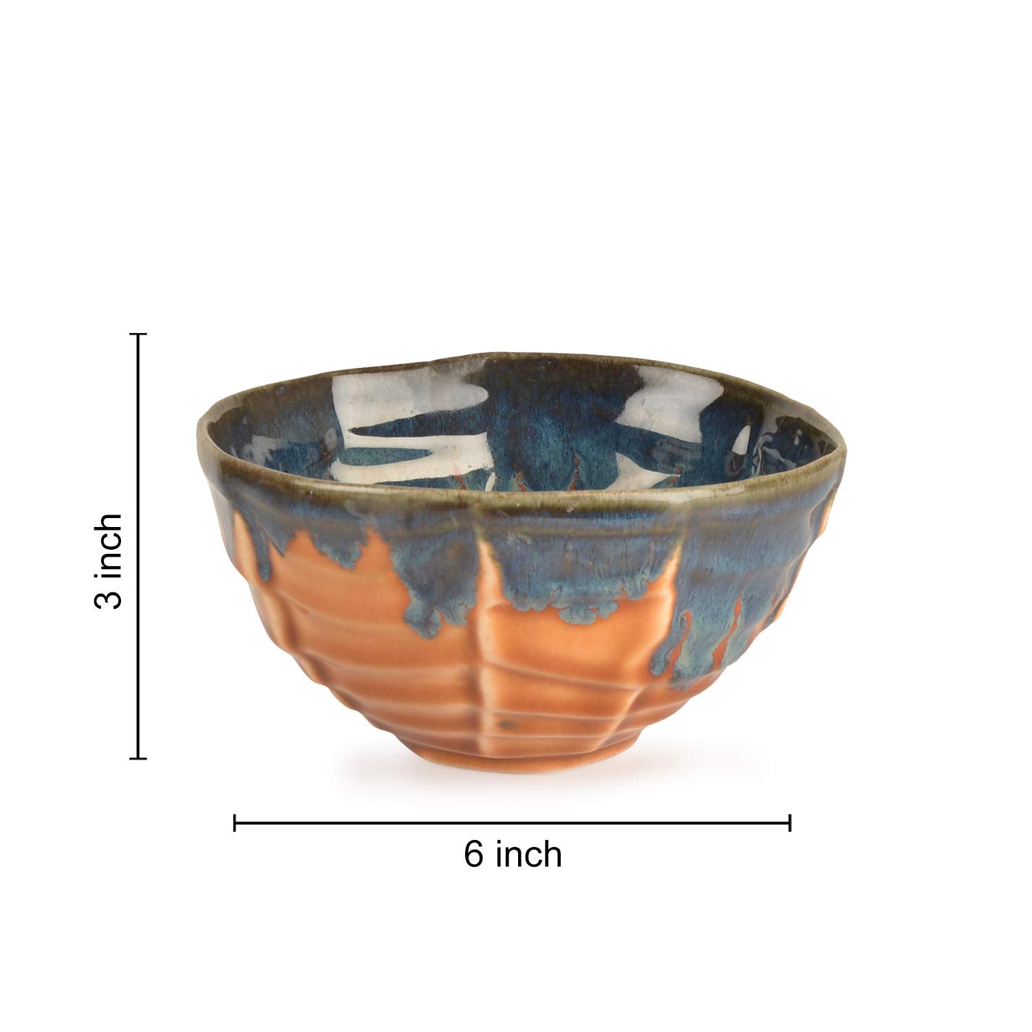 Handmoulded Studio Pottery Snack Bowl - 600ml, Blue & Brown | Decorative Bowls For Kitchen