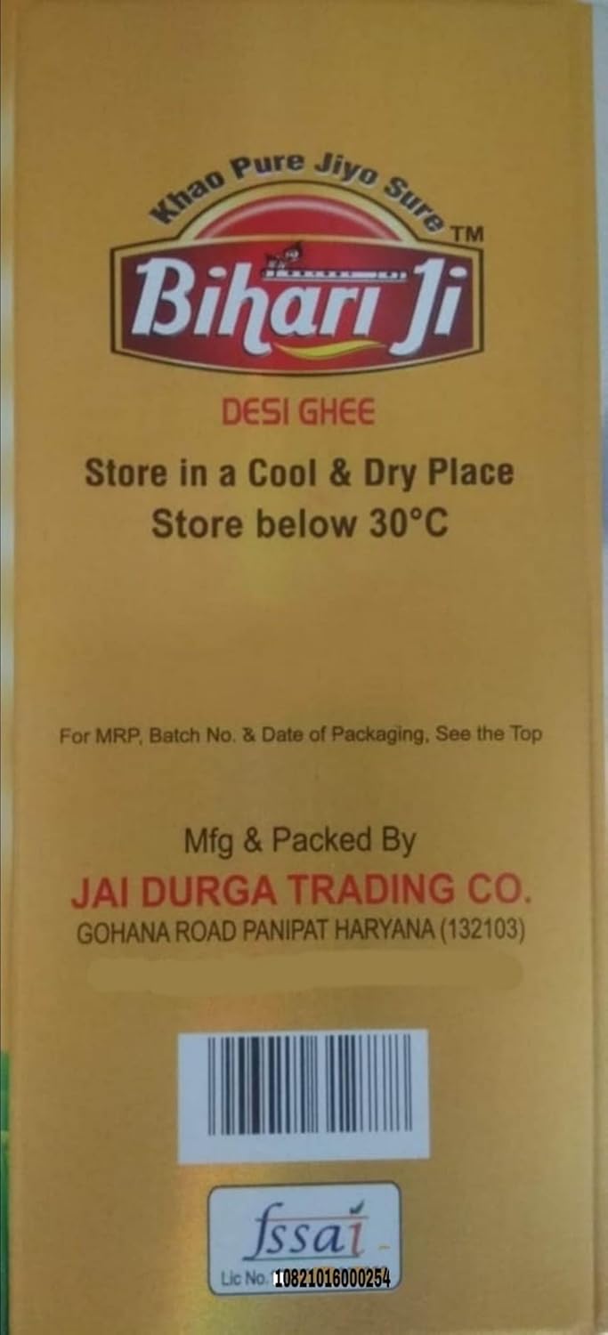 Premium Desi Ghee By Bihari Ji | Traditional Hand Churned Bilona Method Desi Ghee Perfect For Use Puja | (1 Litr) 33.8 Ounce | Jar Pack