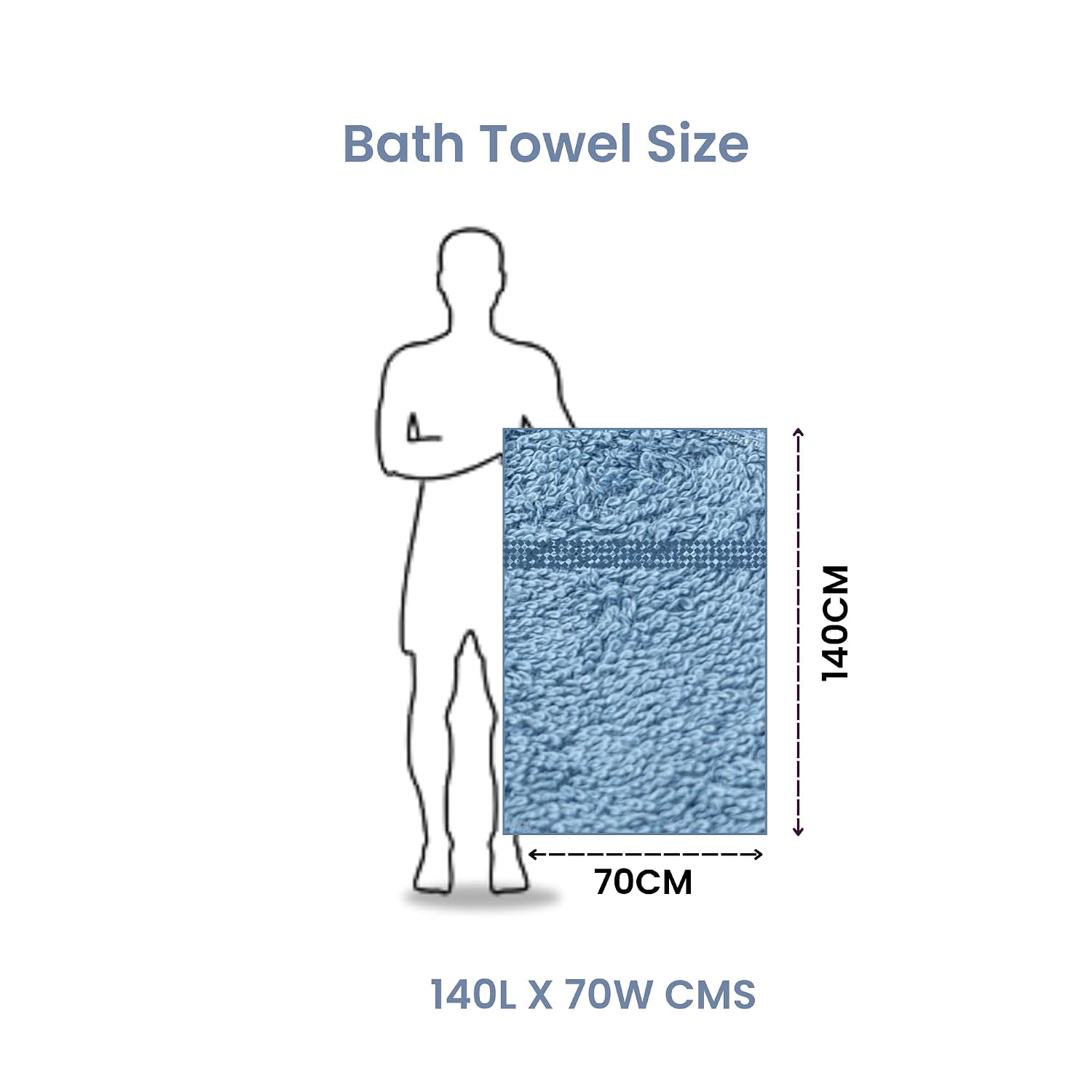 Akiko Home 100% Cotton Trident Series Bath Towels | Premium, Soft, Absorbent, Quick Dry & Durable, Large Size Towel For Men & Women 400 Gsm (Blue)