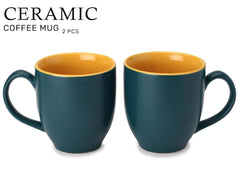 Ceramic Tea & Coffee Mug Set Of 2 - Large, 400ml Each, Teal | Ideal For Latte, Cappuccino, Green Tea, Hot Chocolate & Milk - Matte & Glossy Finish