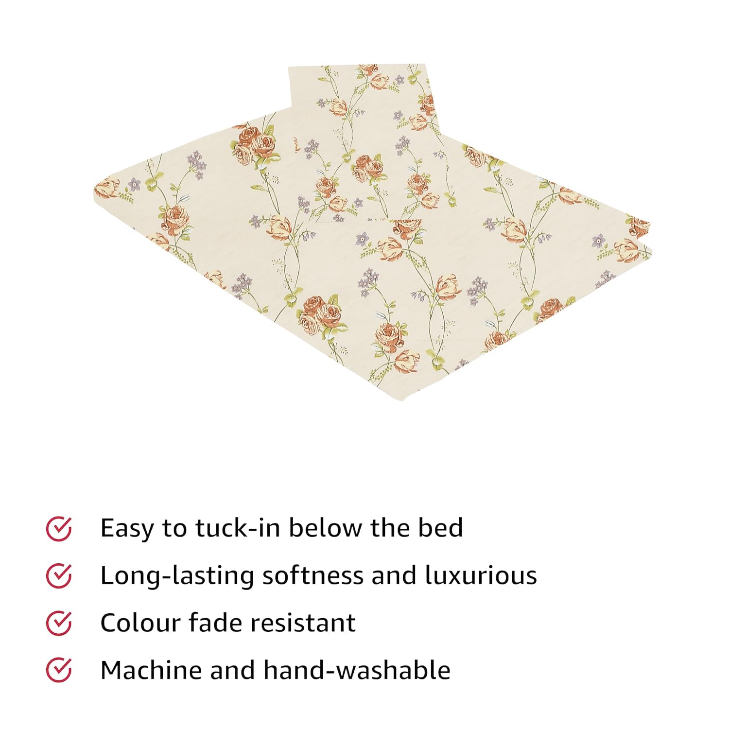 Printed Bedsheet For Single Bed With 1 Pillow Cover - 60 X 90 Inches, Rose Brown | Super Soft - Glace Cotton Breathable & Wrinkle Free - 2 Pcs Set