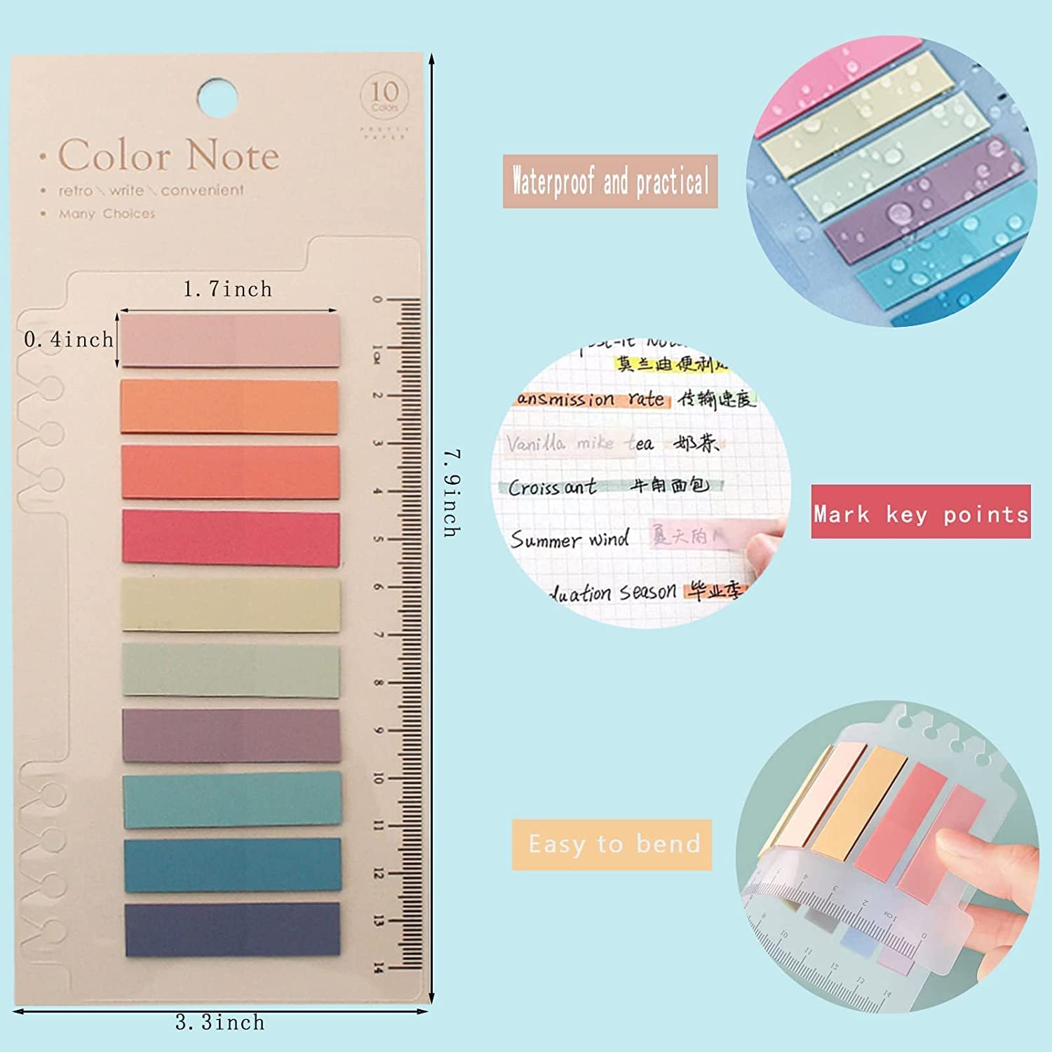 Index Tabs Sticky Notes With Ruler Multi Color Sticky Tabs For Notebook, Books - Packs Of 5