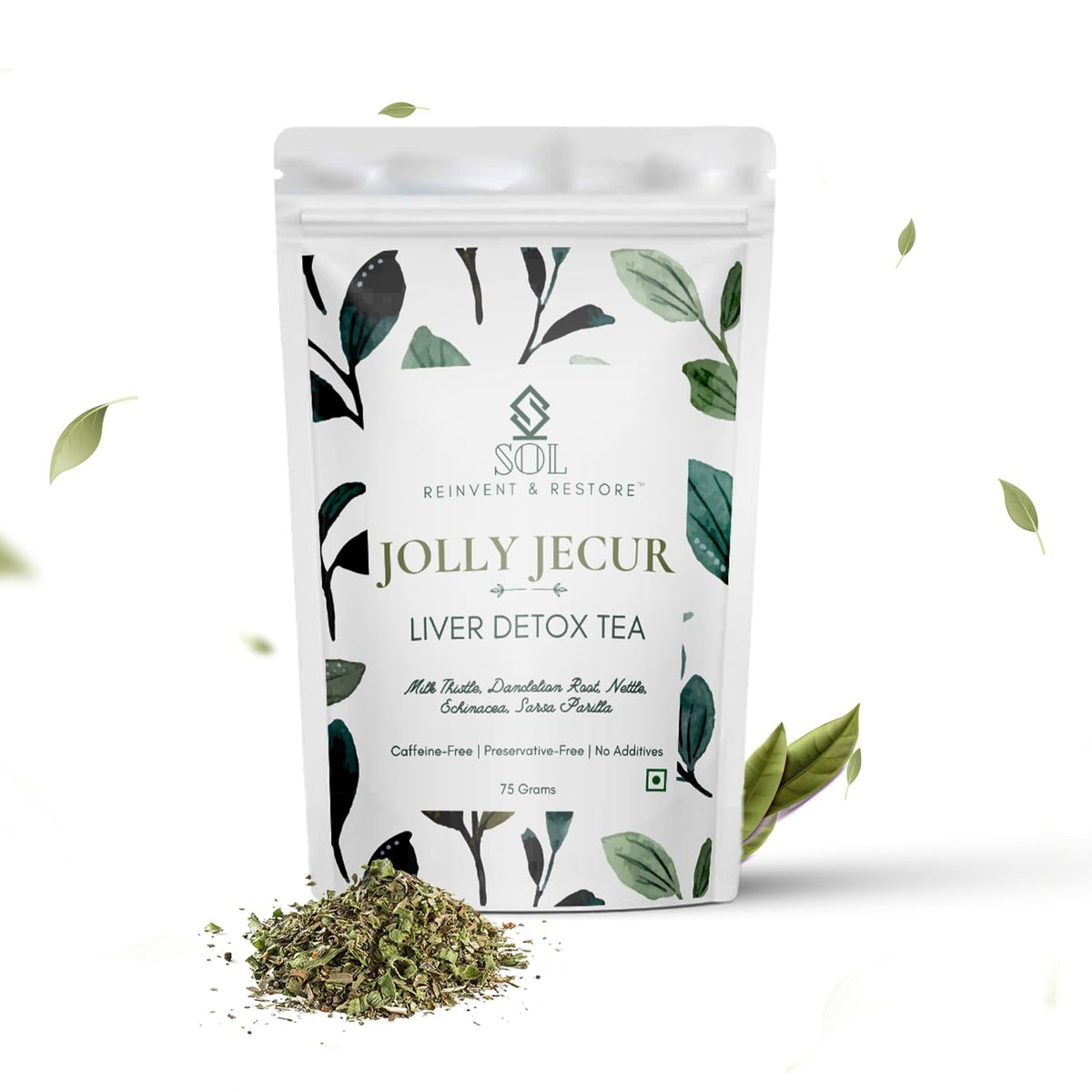 SOL Jolly Jecur Liver Detox Tea - Pack Of 2 X 75gm, 2.6 Ounce Each | Infused With Dandelion Root, Milk Thistle & Nettle - Cleanses Liver & Enhances Kidney Function | Caffeine Free, No Additives