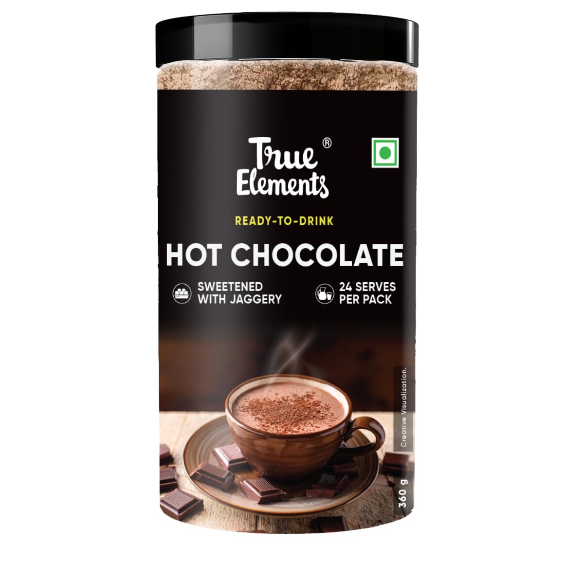 True Elements Hot Chocolate Mix - 360gm, 12.6 Ounce | 48% Less Sugar, Sweetened With Jaggery - Made With 21% Millets | Enjoy Hot Or Cold - 24 Serves Per Pack