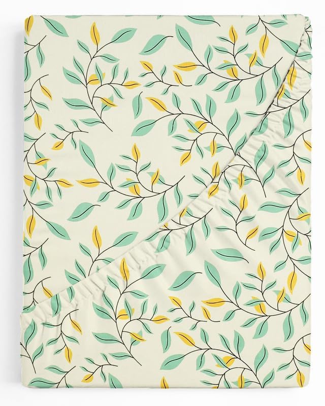 Printed Double Bedsheets With 2 Pillow Covers - Size-78 X72+10 Inches, Cream | King Size Bed With All Around Elastic Breathable Long Lasting