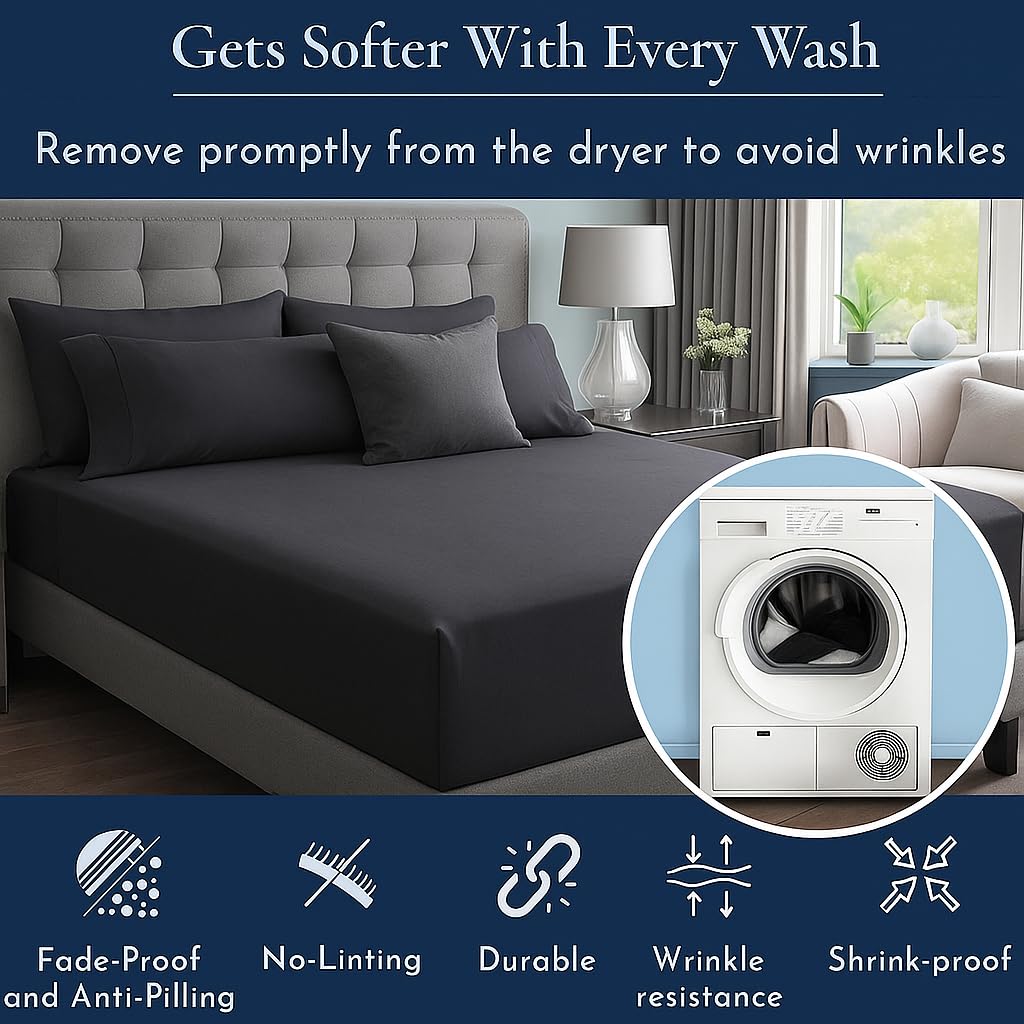 Double Bedsheet For Queen Size With 2 Matching Pillow Cover - 90 X 100 Inches, Dark Grey | Breathable & Durable, Soft Touch & Perfect For All Seasons