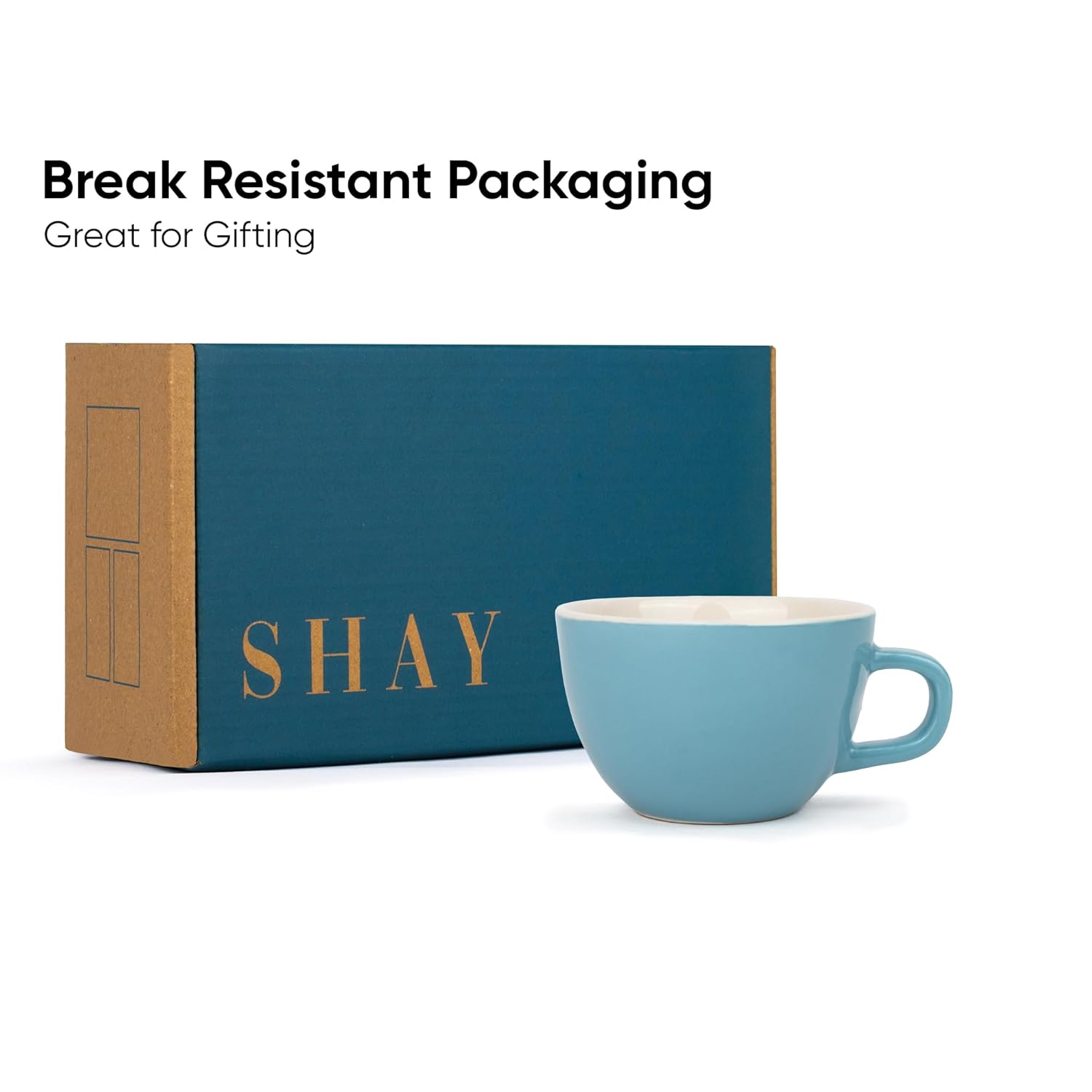 Large Ceramic Coffee Cup Set Of 2 - Blue, 300ml Each | Cappuccino Cup With Glossy Finish - Large Ceramic Coffee Cup | Premium Stoneware Coffee Cup - Microwave Safe
