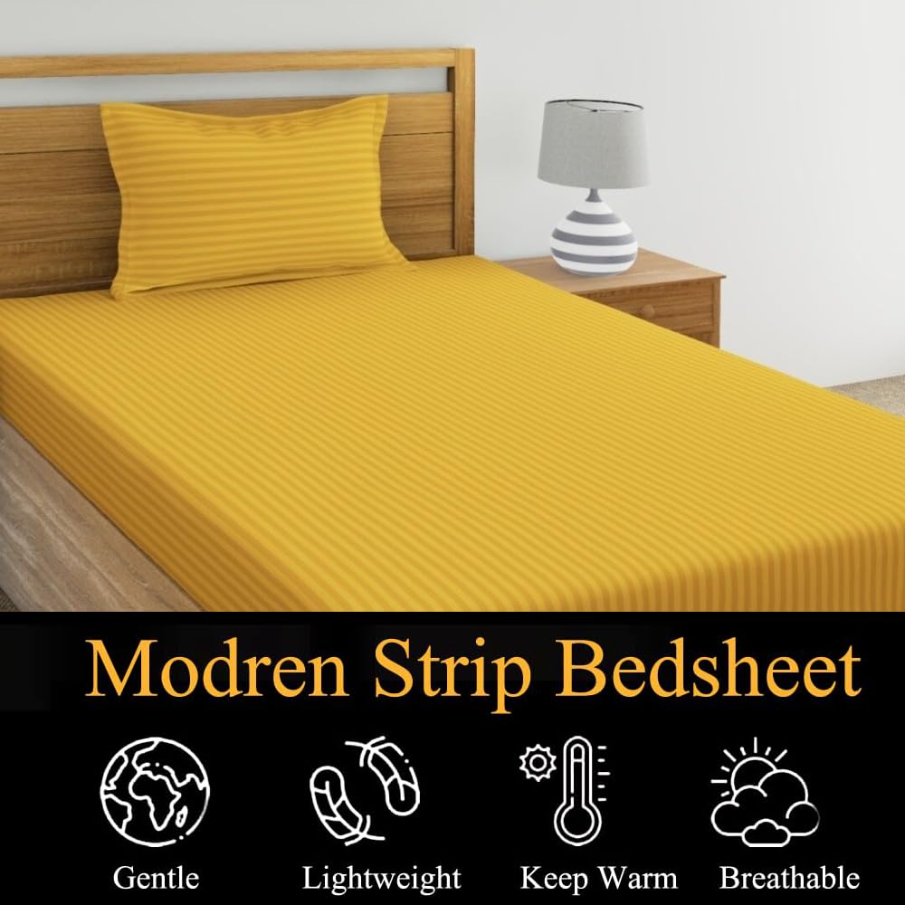 Glace Cotton 1 Single Bedsheet With 1 Pillow Cover - 60 X 90 Inches, Yellow | Comfort Fabric Bedsheet Home, Hotel & Guest House