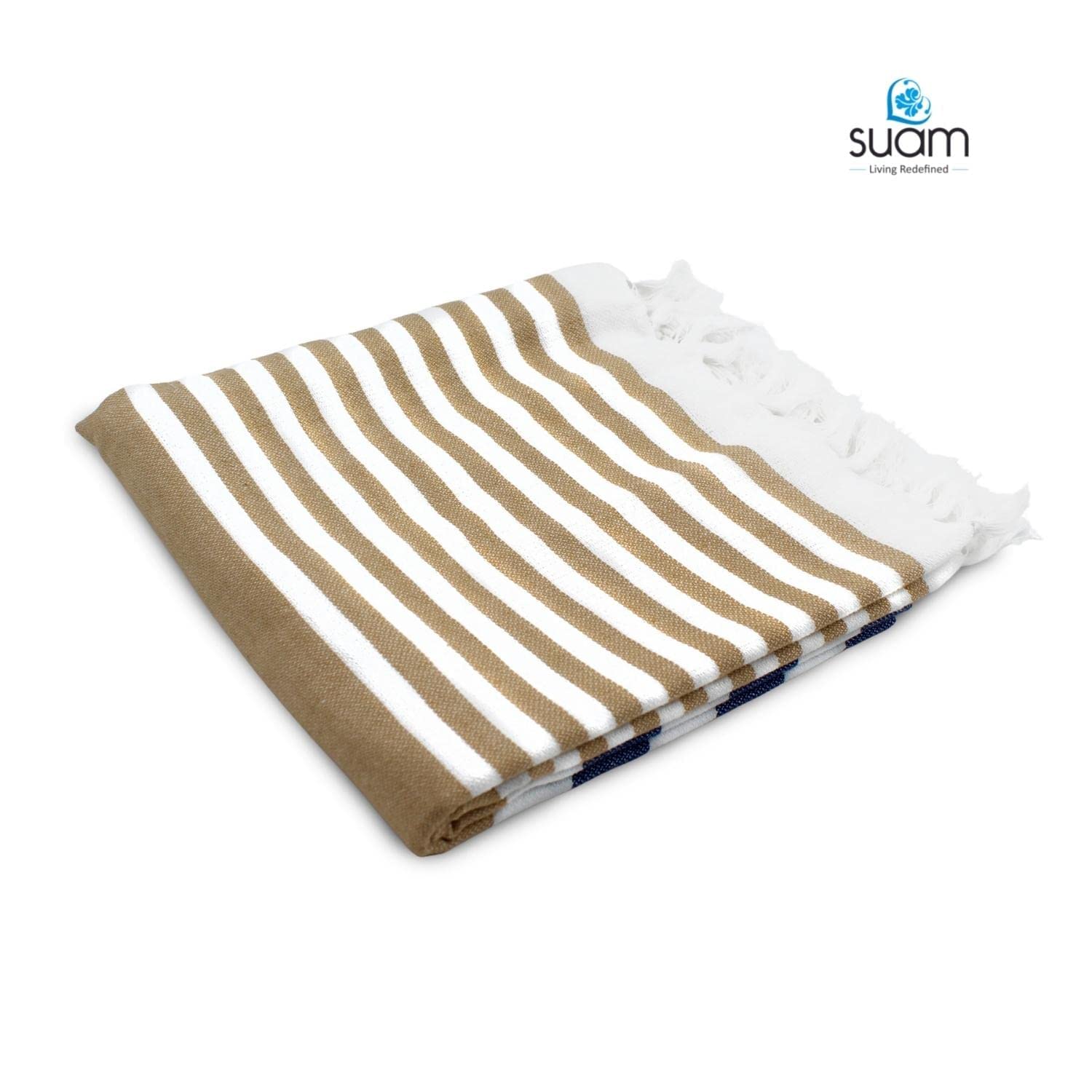Suam Suntails Lightweight 100% Cotton Bath Towel 400 Gsm (Sandal-Dark Blue & Blue - Red, Suntails Towel, Cotton, Standard, 2, Af-Bt)- Pack Of 2