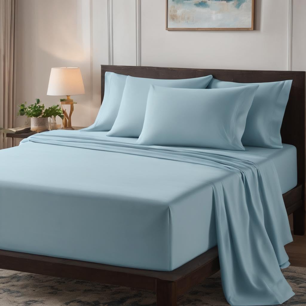 Elastic Fitted Single Bedsheets With 2 Pillow Cover Rooms & Bedrooms Hotels Use | Size - 72 X 30 Inches, Light Blue | Bedding For A Polished Look