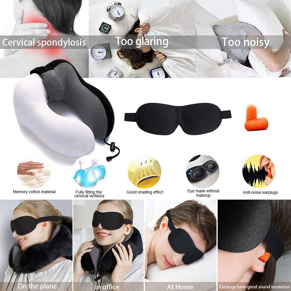 Travel Pillow Premium Memory Foam, Comfortable & Supportive Neck Pillow, Black & Grey | Pain Relief Sleeping Neck Pillows For Travel, Airplane Pillow For Sleeping, Car, Office & Home