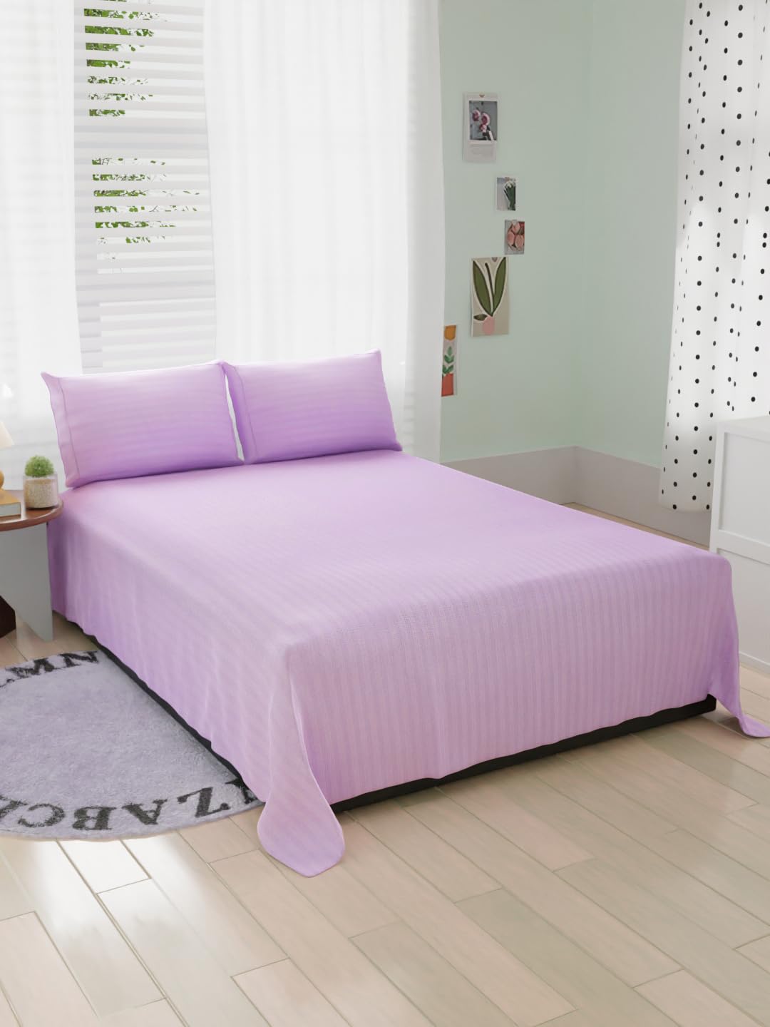 Pure Microfiber Double Bed Bedsheet King-size With 2 Pillow Covers - 90 X 95 Inches, Levendar Bedsheet | 144 Thread Count Bedsheet For King Size Bed