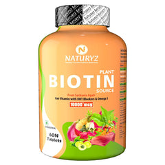Naturyz 100% Plant Based Biotin Tablets With High Protein Vitamin Dht Omega 3 For Strong Hairs, Nails Growth & Glowing Skin | 60 Tablets , 100gm 0.2lbs