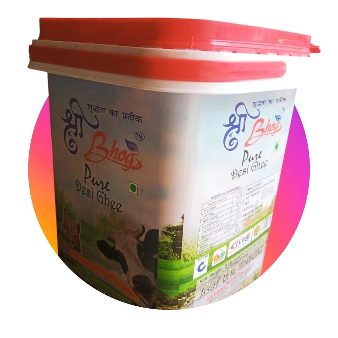 Pure Natural Pure Desi Ghee By Shree Bhog | Great Source Of Essential Nutrients Desi Ghee Perfect For Body Joint Pain | (5 Litr) 169.0 Ounce | Bucket