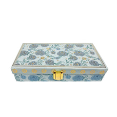Flower Design Gold Foil Scodix Print Matt Touch Decorative Box, Wedding Fancy Shagun Cash Box, Jewellery Box, Money Box, Gaddi Box, Colour - Blue, Pack Of 4